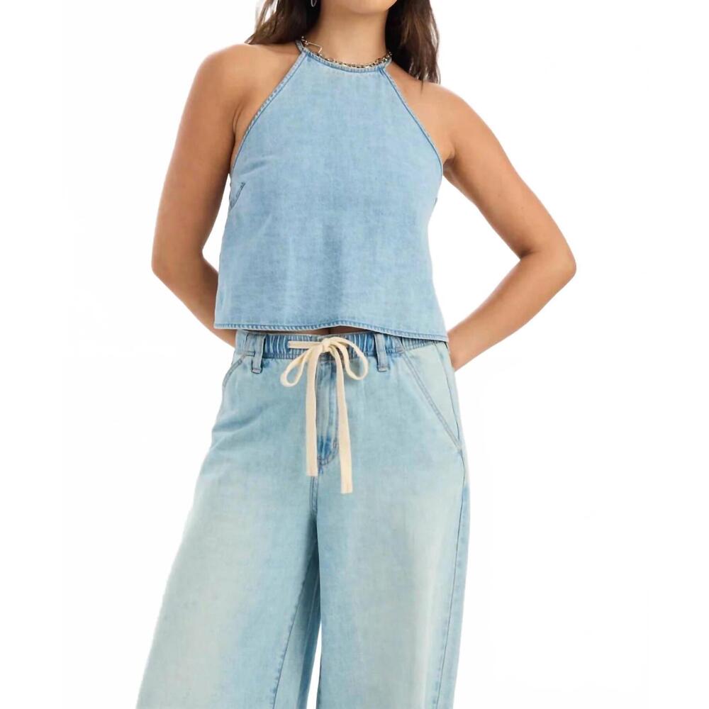 NEW DAZE tulip halter top in coastal haze